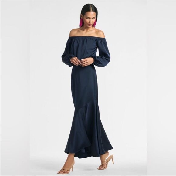 Sachin & Babi Kai Satin Crepe Mermaid Dress Off Shoulder Navy Blue Sz 2 NEW - Picture 9 of 14
